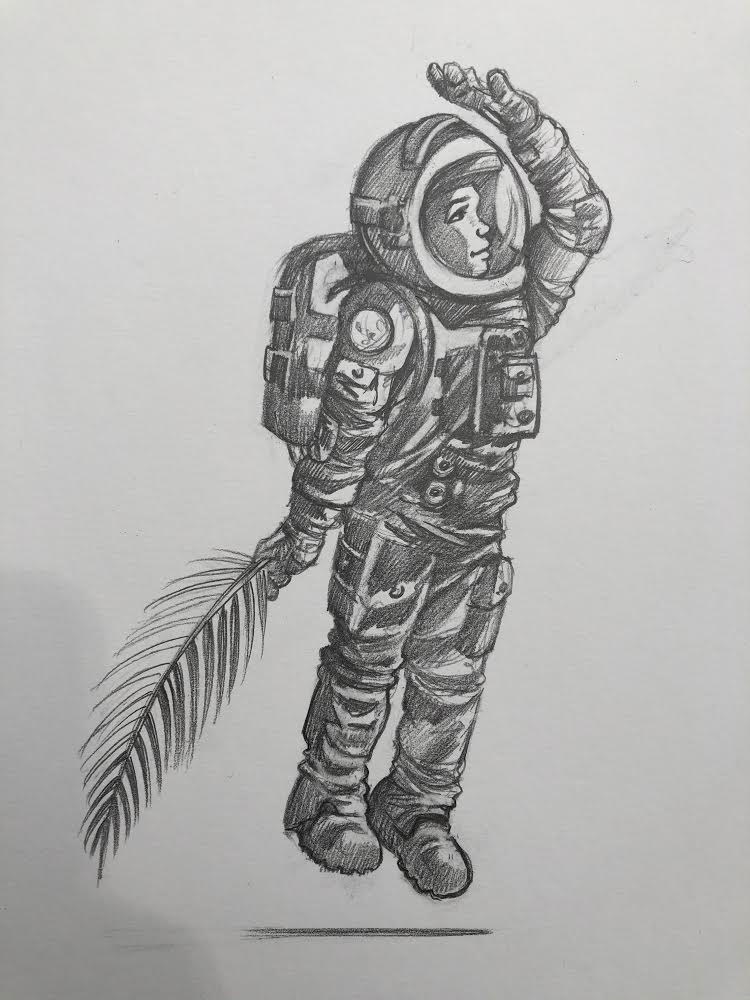Revised child astronaut drawing after the arm change
